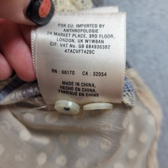 Anthropologie Holding Horses Womens Small Blue Beige Flannel Plaid Sheer Back - Picture 7 of 13